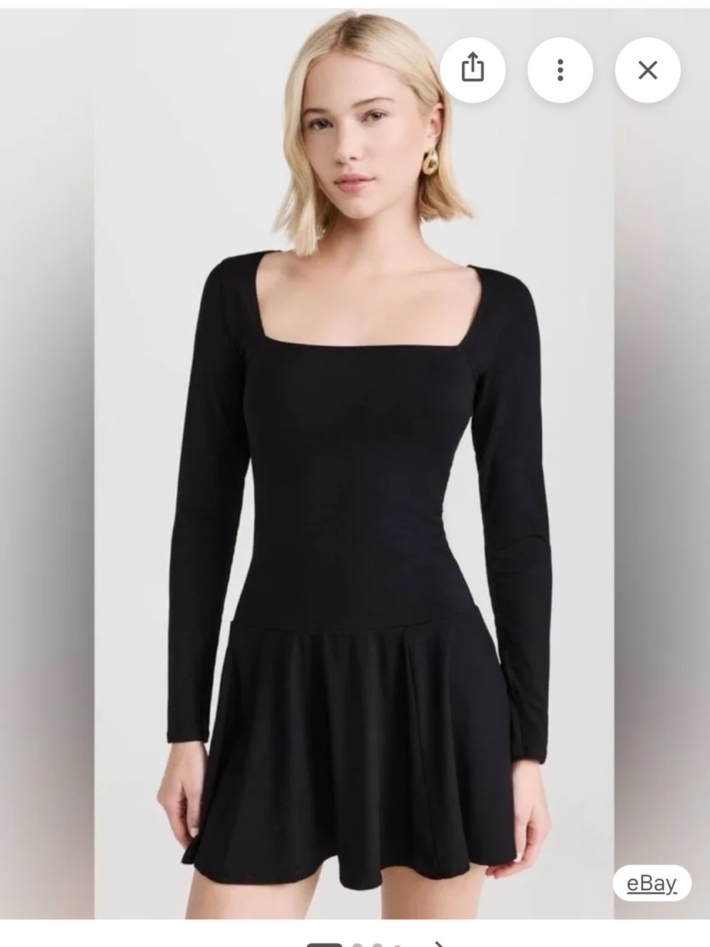 Reformation Black Long Sleeve Square Neck Knit Dress